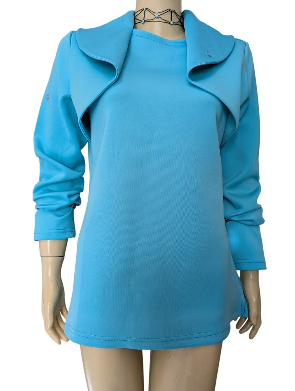 Levelwear Verve Aquamarine Draped Shawl Collar Activewear Pullover Top